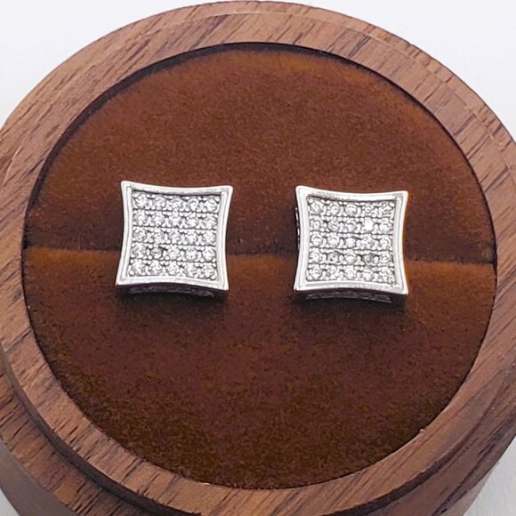 Solid 925 Sterling Silver Mens 2ct Square Diamond Stud Earrings Guys New Jewelry - Picture 2 of 6